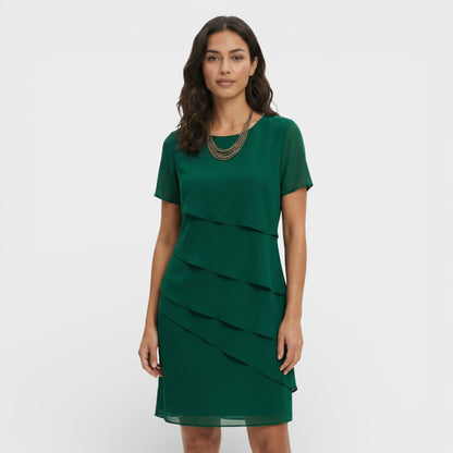 Vestido Midi Mujer con Volantes Manga Corta