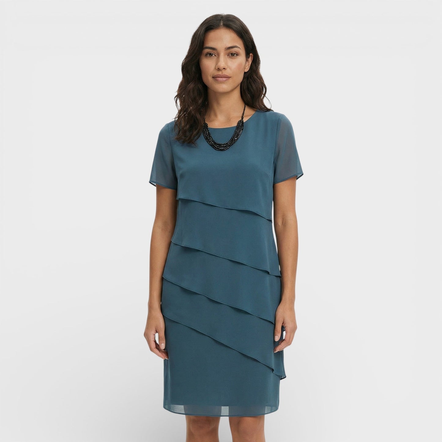 Vestido Midi Mujer con Volantes Manga Corta