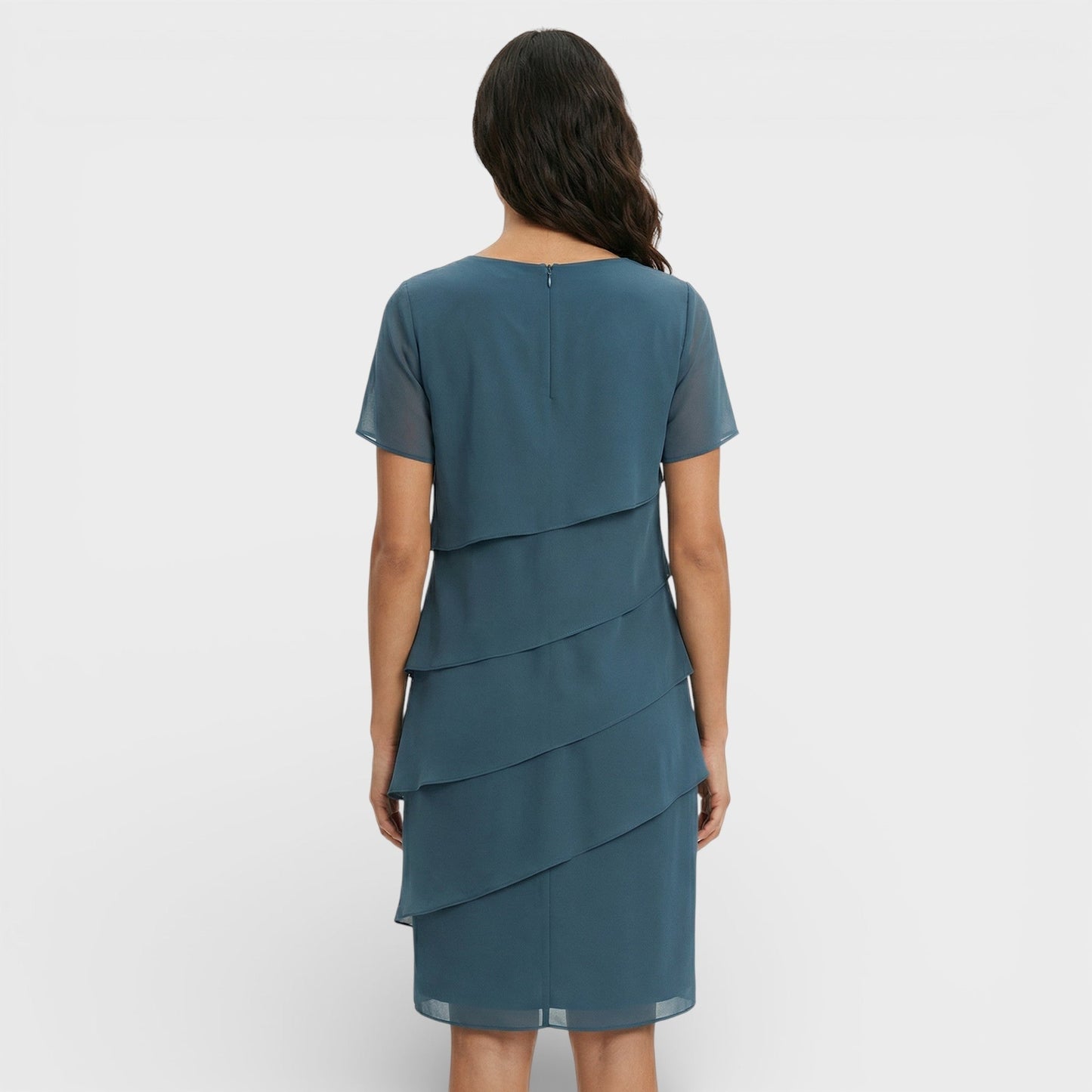 Vestido Midi Mujer con Volantes Manga Corta