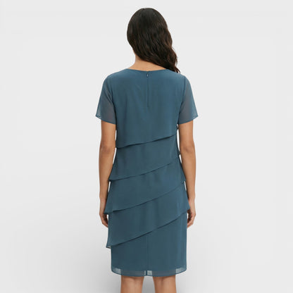 Vestido Midi Mujer con Volantes Manga Corta
