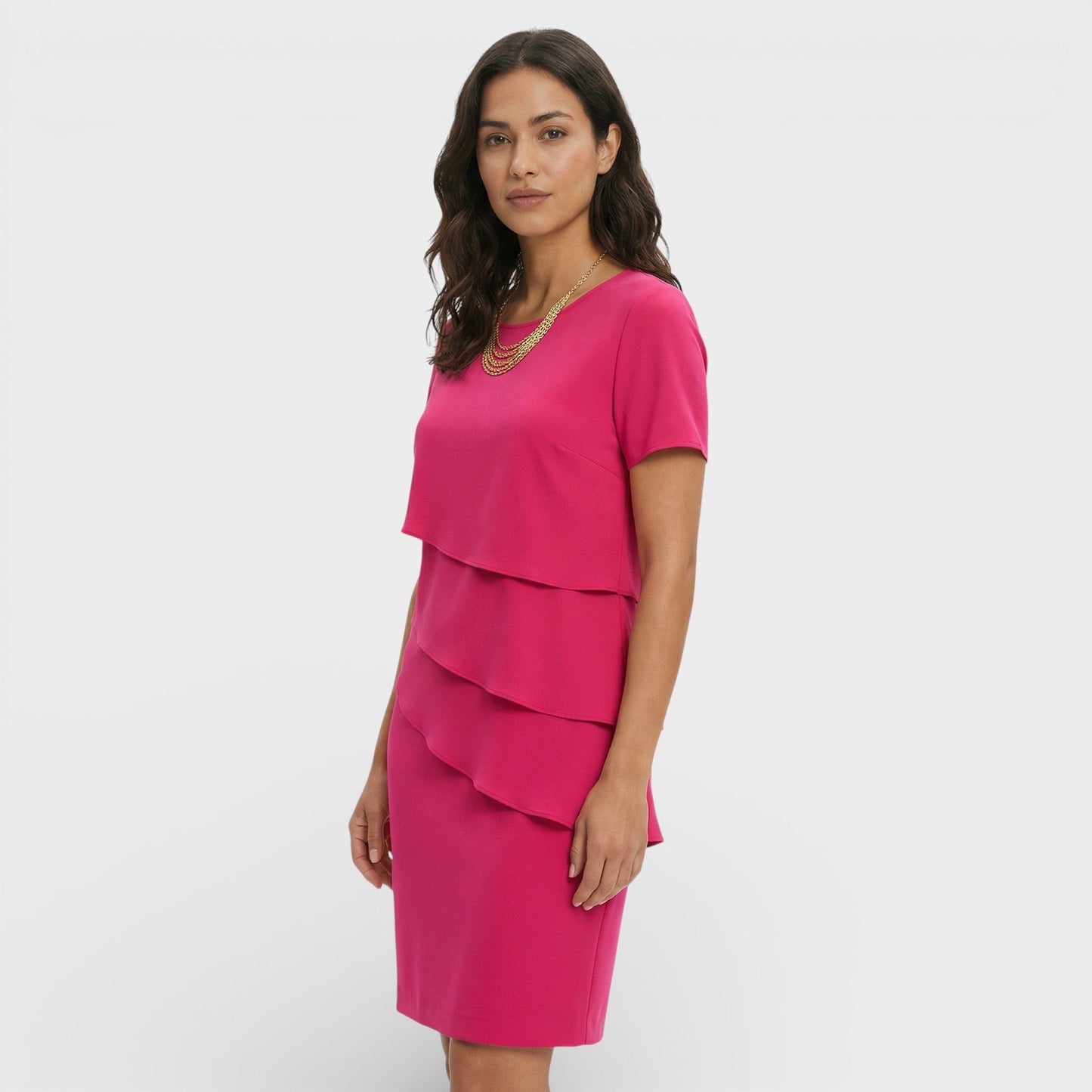 Vestido Midi Mujer con Volantes Manga Corta
