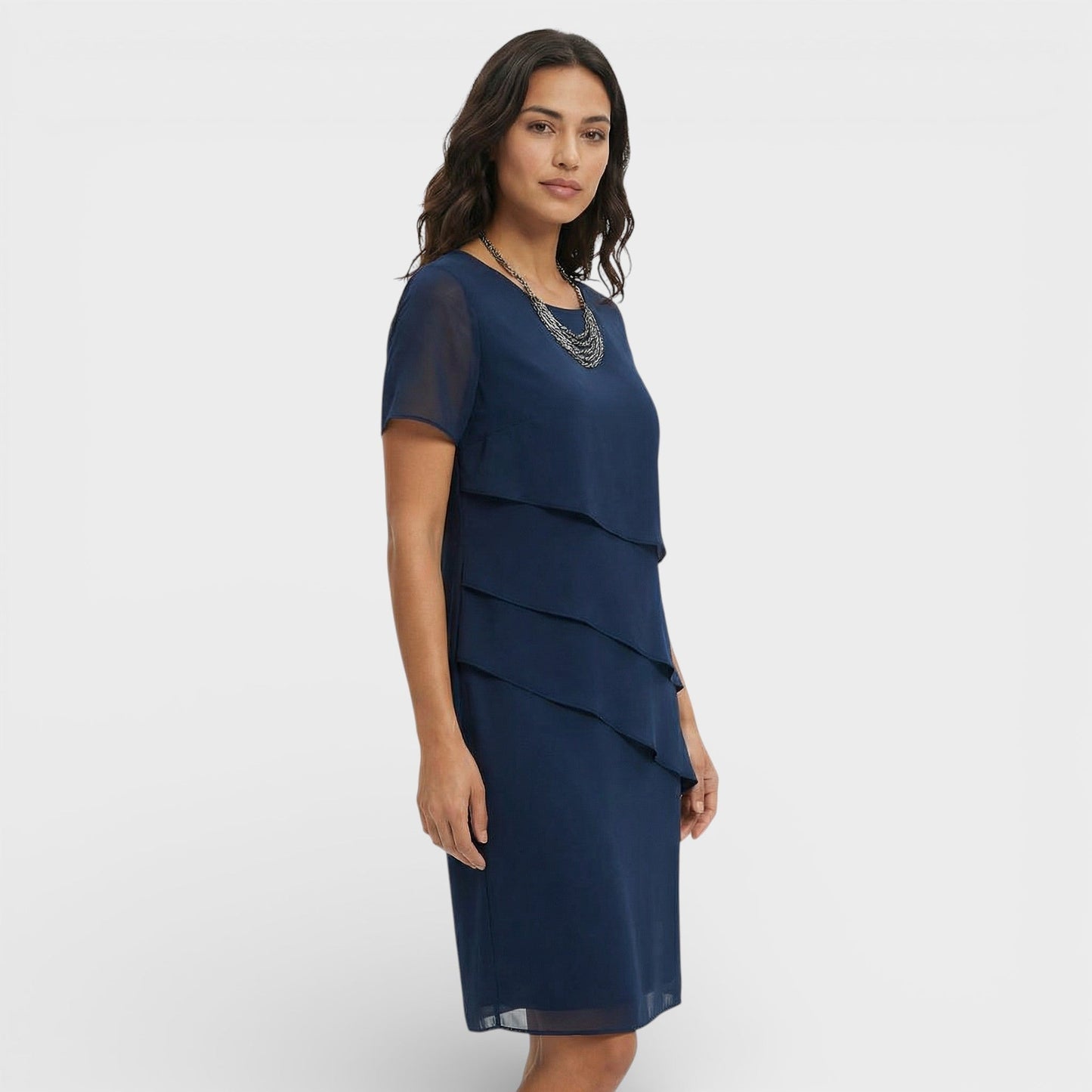 Vestido Midi Mujer con Volantes Manga Corta