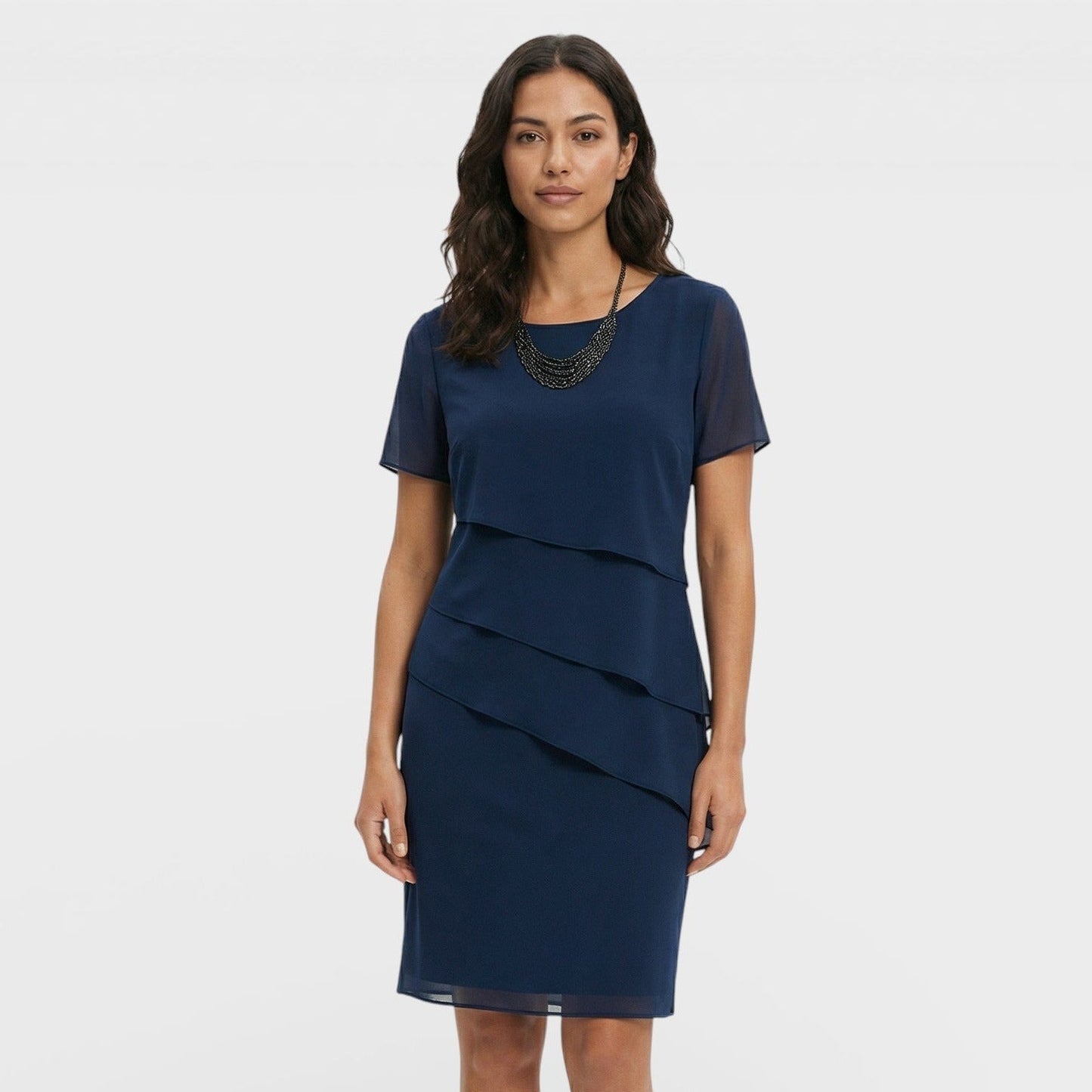 Vestido Midi Mujer con Volantes Manga Corta