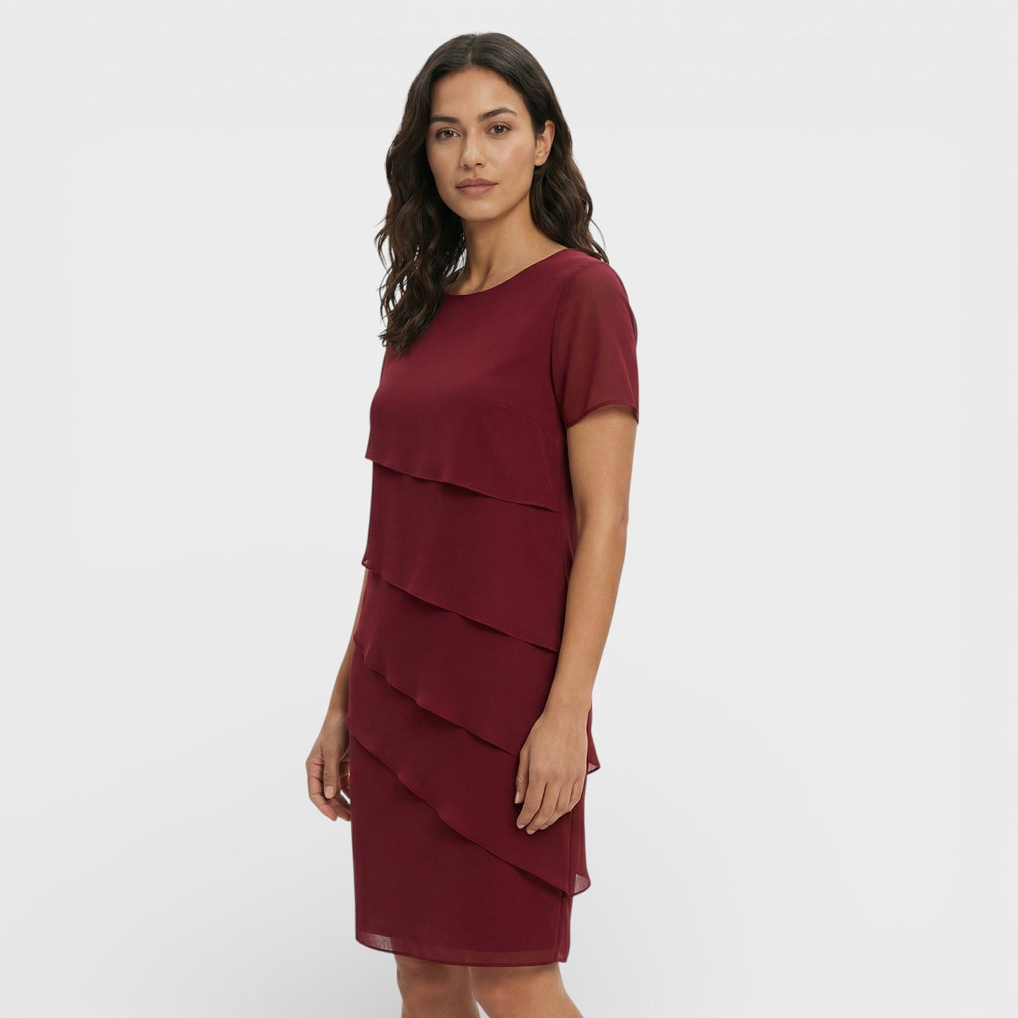 Vestido Midi Mujer con Volantes Manga Corta