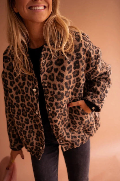 Chaqueta Bomber Mujer Estampado Animal Botones - Mavetta