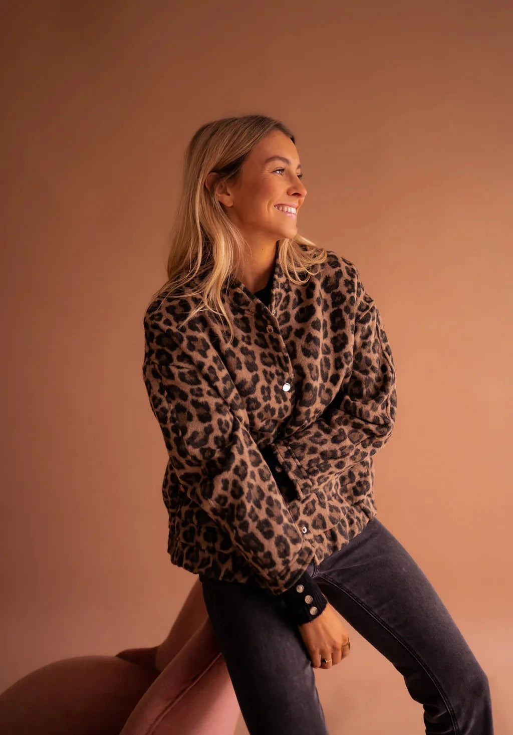 Chaqueta Bomber Mujer Estampado Animal Botones