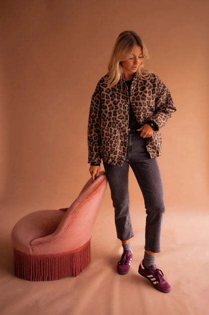 Chaqueta Bomber Mujer Estampado Animal Botones