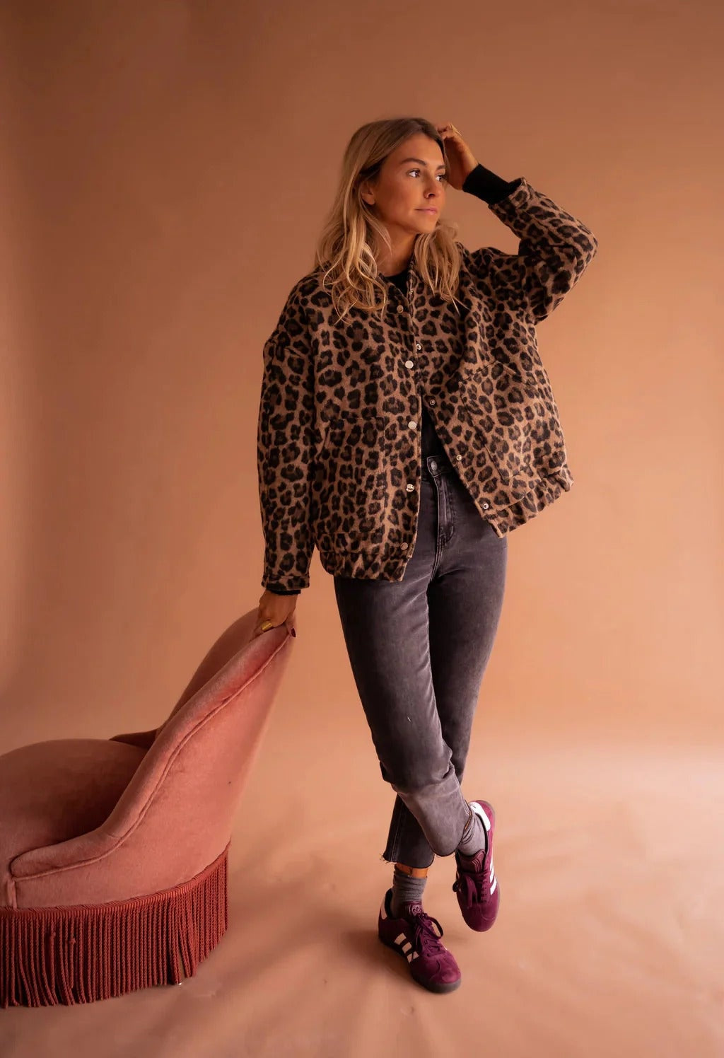 Chaqueta Bomber Mujer Estampado Animal Botones