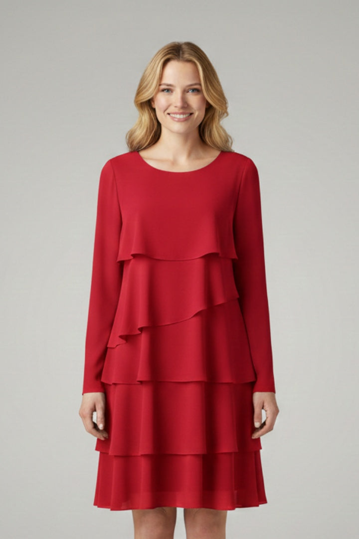 Vestido Midi Mujer con Volantes Manga Larga