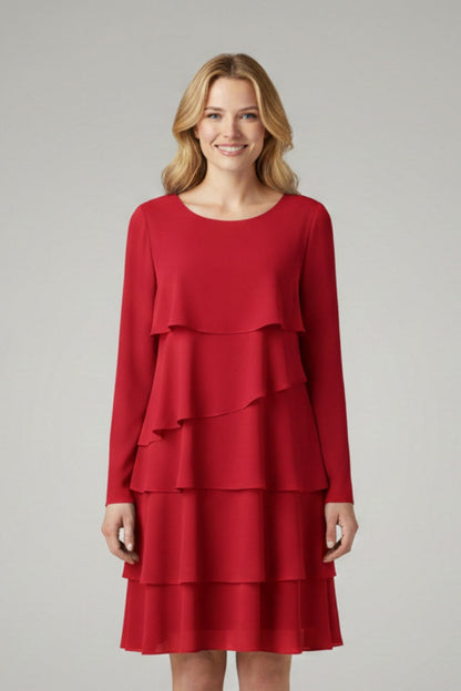 Vestido Midi Mujer con Volantes Manga Larga