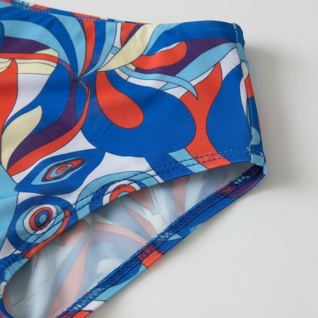 Conjunto Playa Mujer Bikini Estampado Shorts Kimono