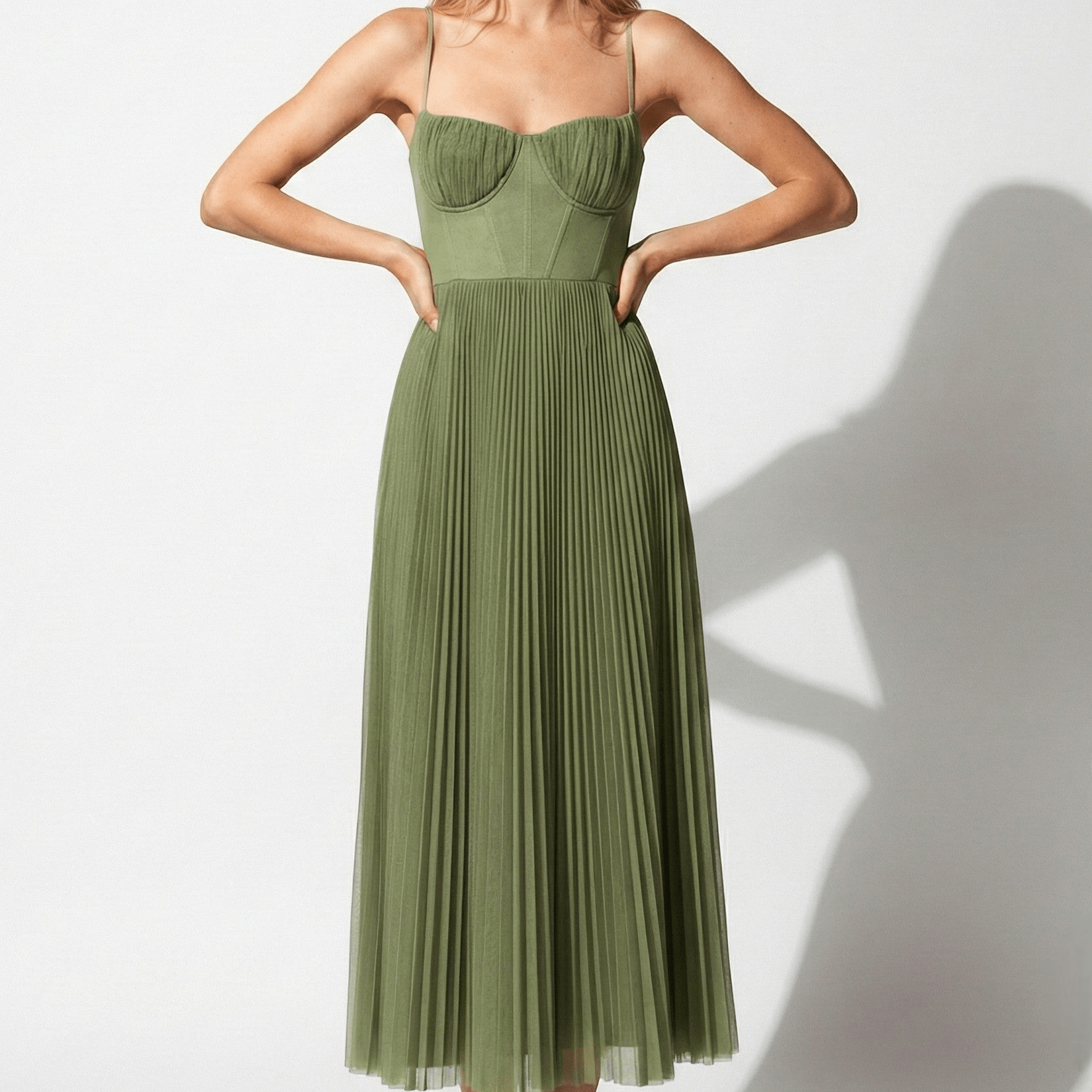 Vestido Noche Mujer Plisado Tirantes Espagueti Cintura Alta - Mavetta