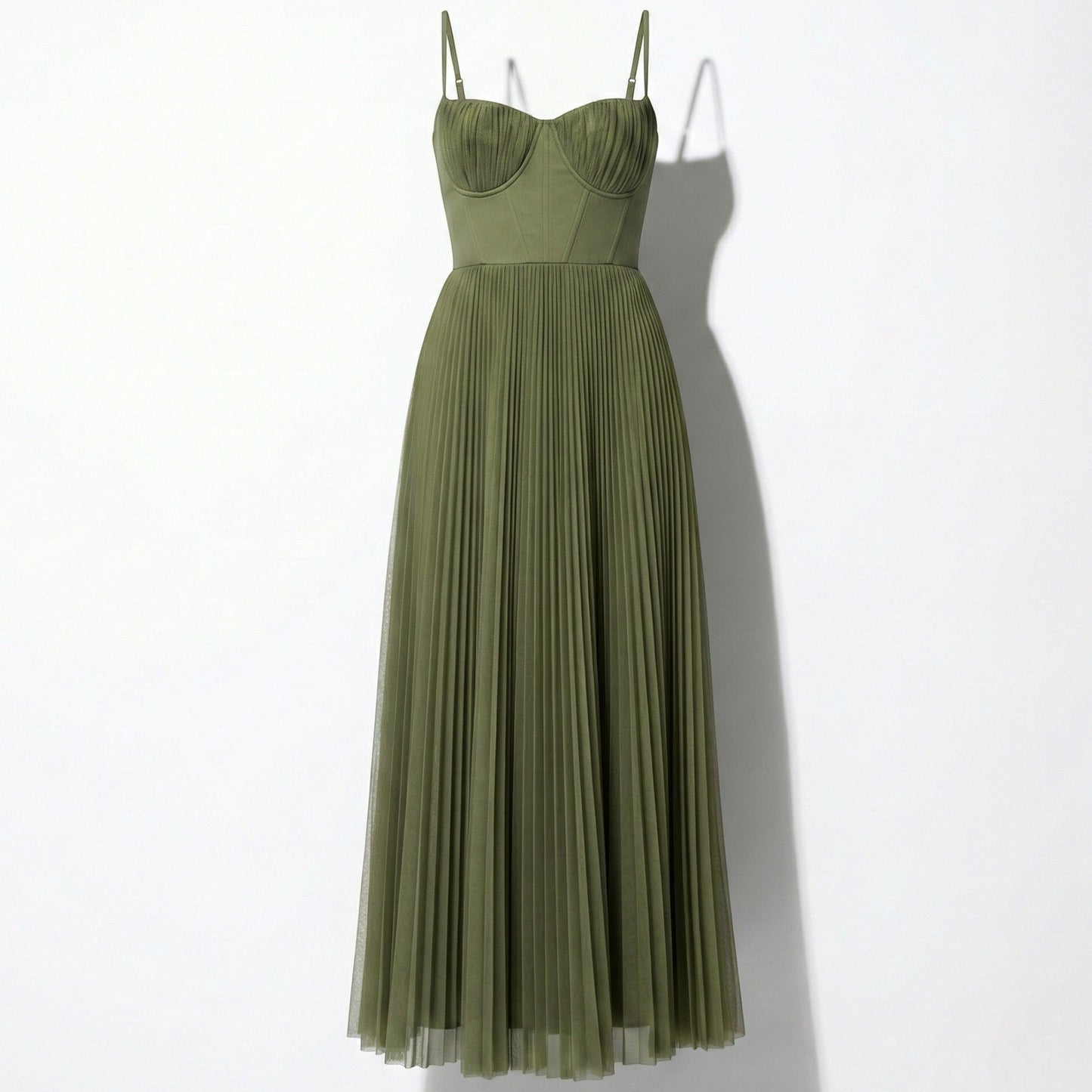 Vestido Noche Mujer Plisado Tirantes Espagueti Cintura Alta