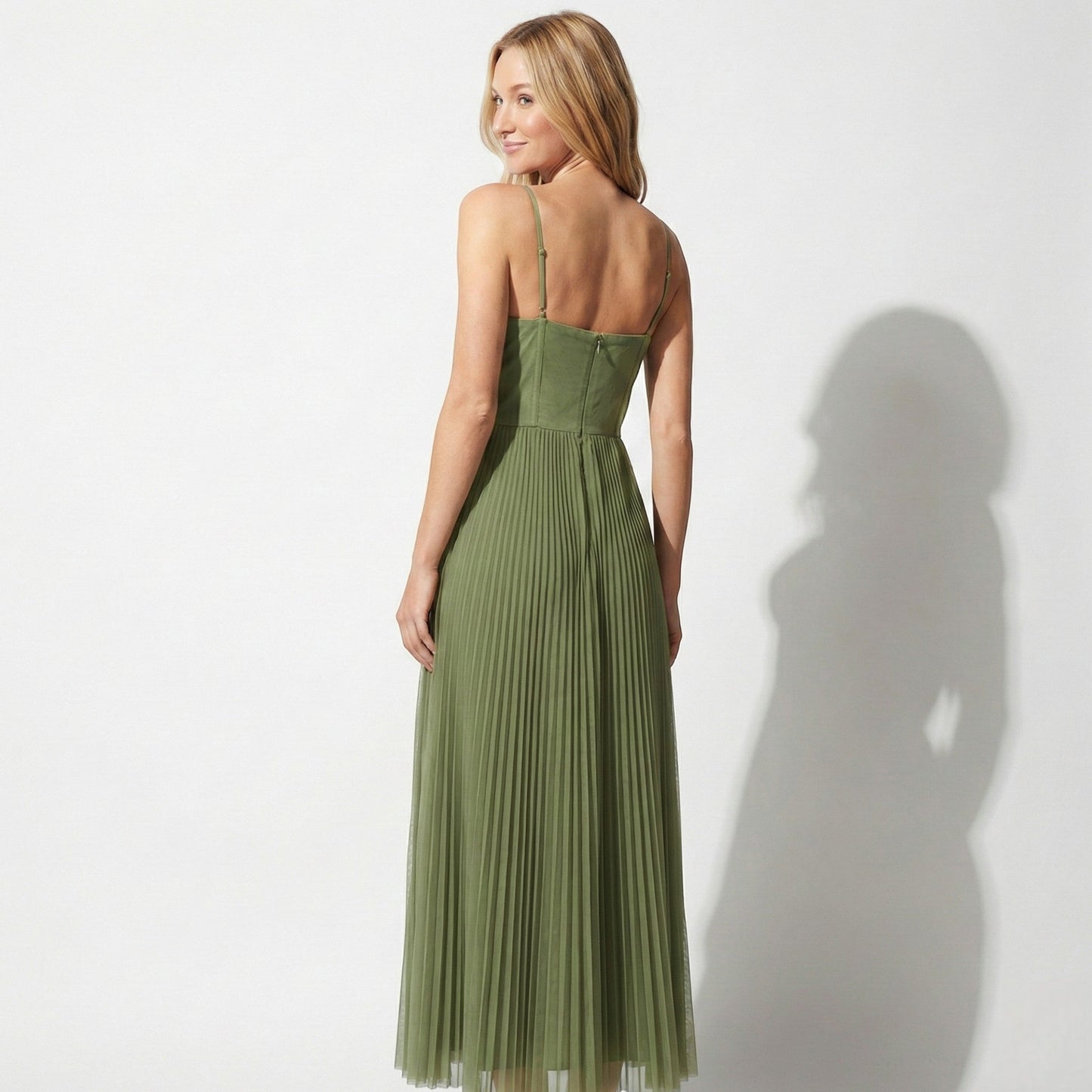 Vestido Noche Mujer Plisado Tirantes Espagueti Cintura Alta
