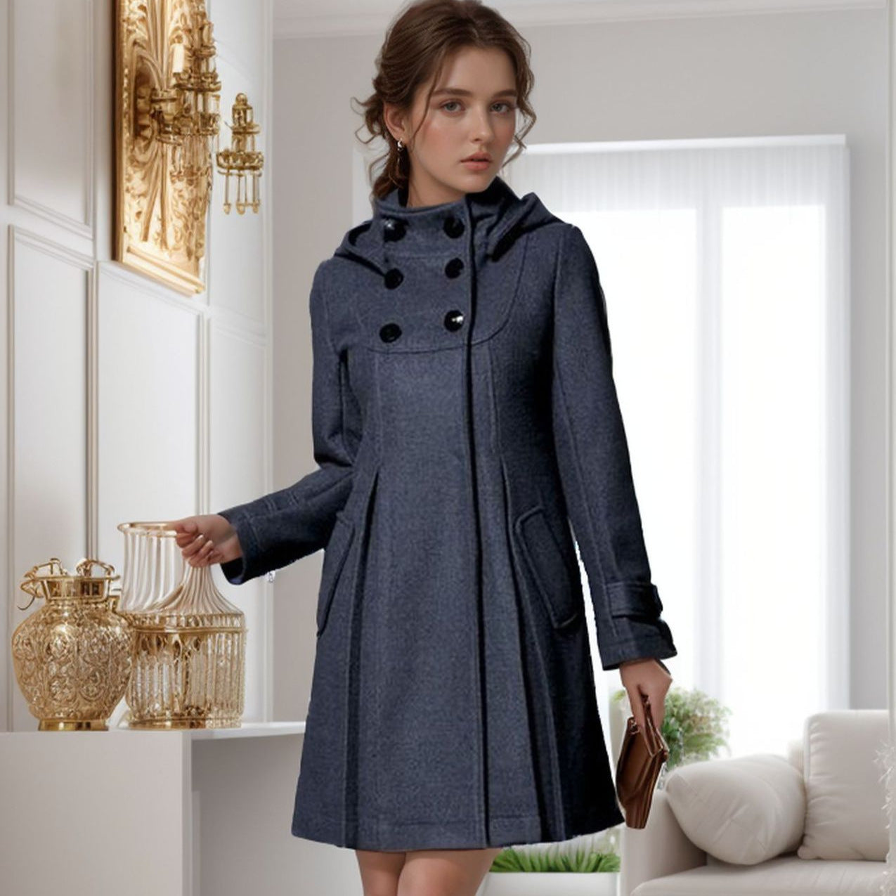 Abrigo mujer invierno reversible bolsillos laterales