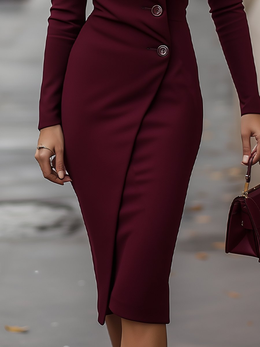 Vestido cruzado midi mujer con botones estilo primavera