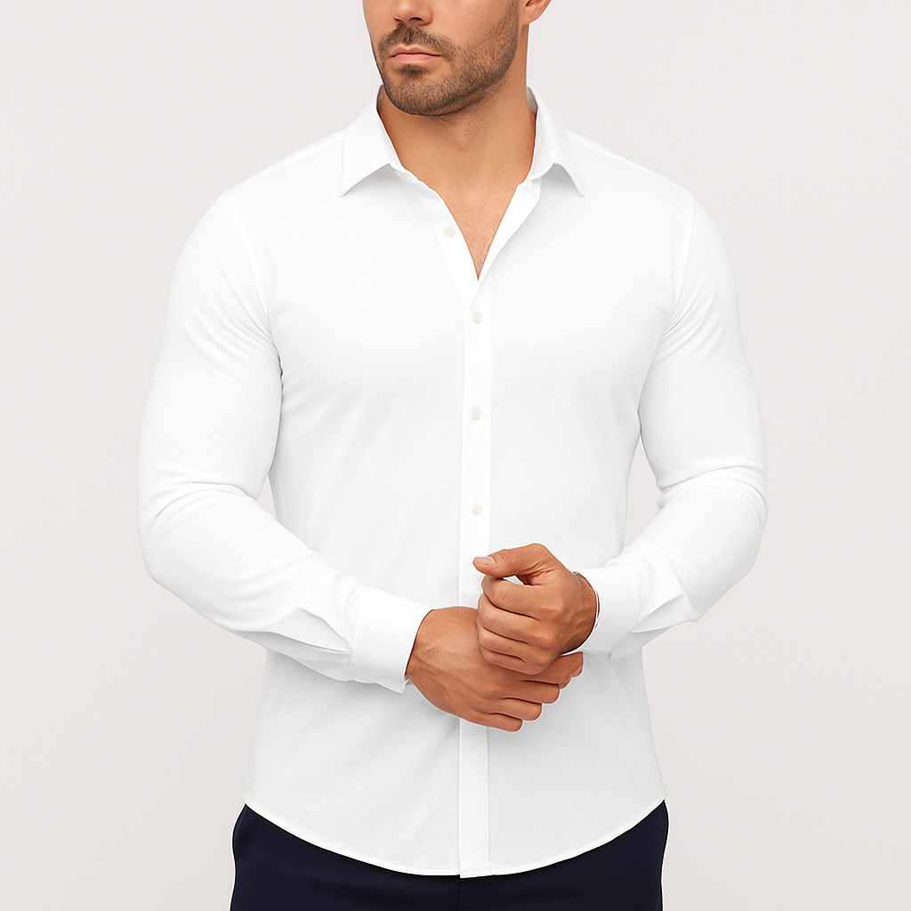 Camisa de Vestir Hombre Algodón Manga Larga Ajustada