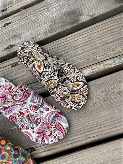 Sandalias Planas Mujer Estampado Boho Tira Cruzada
