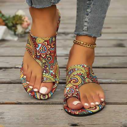 Sandalias Planas Mujer Estampado Boho Tira Cruzada