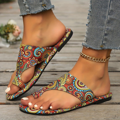 Sandalias Planas Mujer Estampado Boho Tira Cruzada