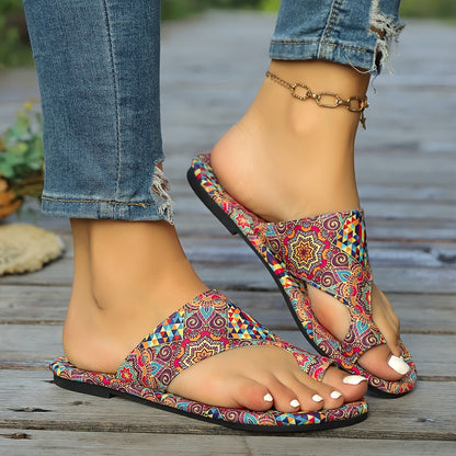 Sandalias Planas Mujer Estampado Boho Tira Cruzada
