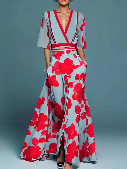 Vestido largo mujer de tela ligera y estampado floral elegante - Mavetta