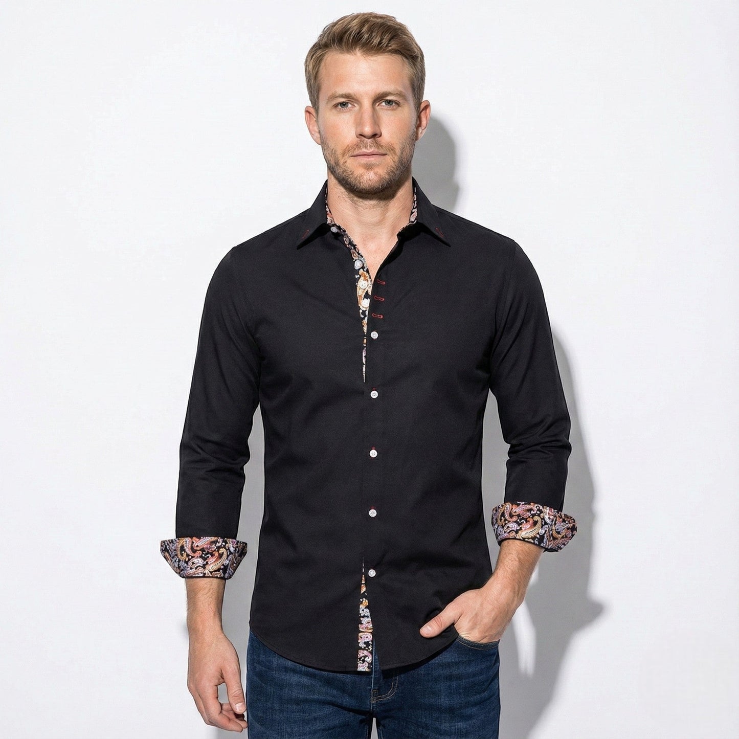 Camisa Vestir Hombre Algodón Slim Fit Manga Larga