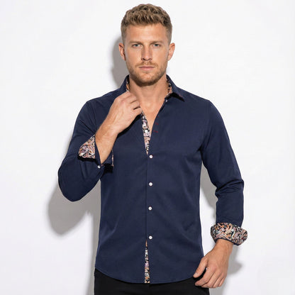 Camisa Vestir Hombre Algodón Slim Fit Manga Larga