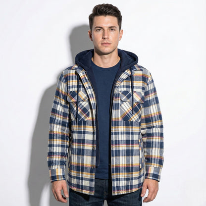 Chaqueta Hombre Franela Capucha Desmontable Forro Algodón Acolchado