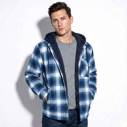 Chaqueta Hombre Franela Capucha Desmontable Forro Algodón Acolchado