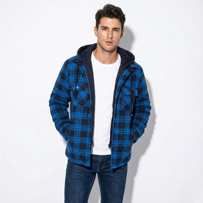 Chaqueta Hombre Franela Capucha Desmontable Forro Algodón Acolchado