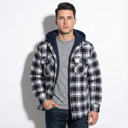 Chaqueta Hombre Franela Capucha Desmontable Forro Algodón Acolchado