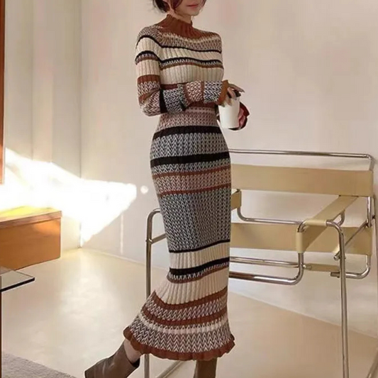 Vestido maxi mujer de plumeti mangas largas - Mavetta