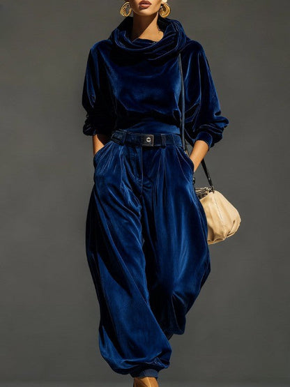 Conjunto Mujer de Terciopelo Sudadera Capucha y Pantalón Holgado