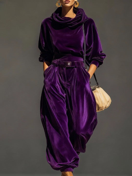 Conjunto Mujer de Terciopelo Sudadera Capucha y Pantalón Holgado