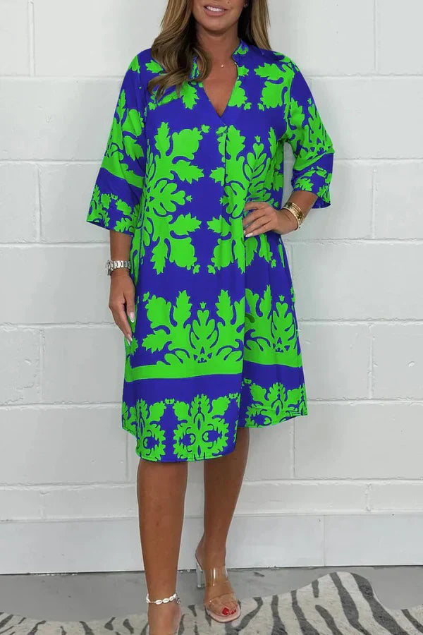 Vestido Mujer Ligero Estampado Manga Amplia Primavera