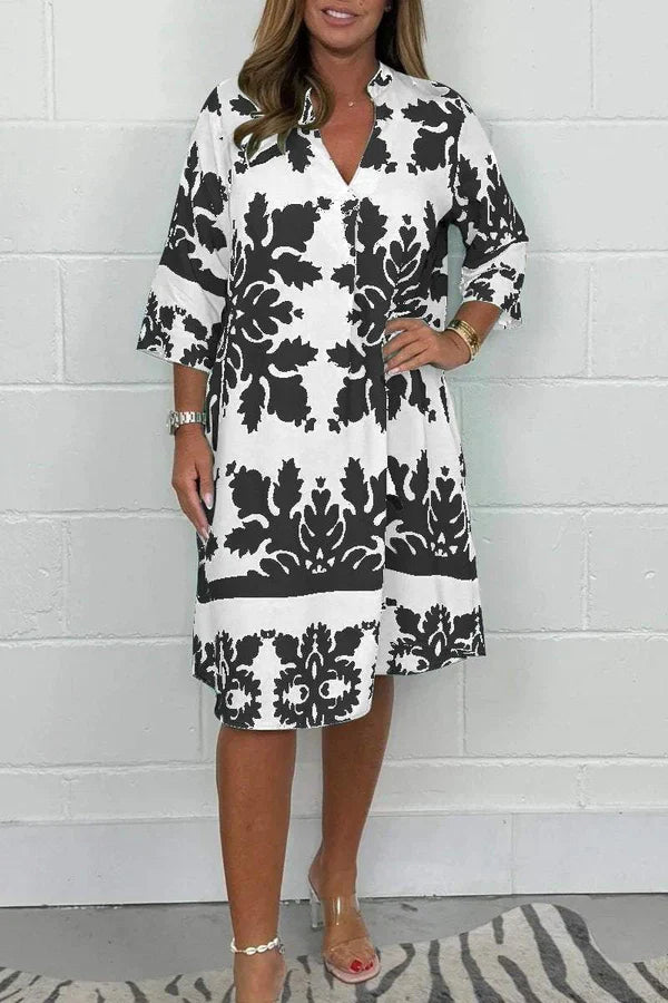 Vestido Mujer Ligero Estampado Manga Amplia Primavera