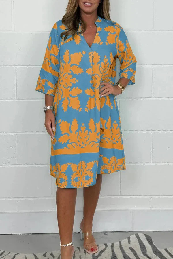 Vestido Mujer Ligero Estampado Manga Amplia Primavera