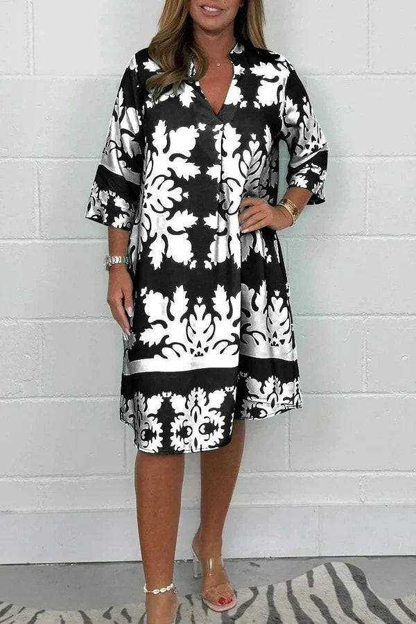 Vestido Mujer Ligero Estampado Manga Amplia Primavera