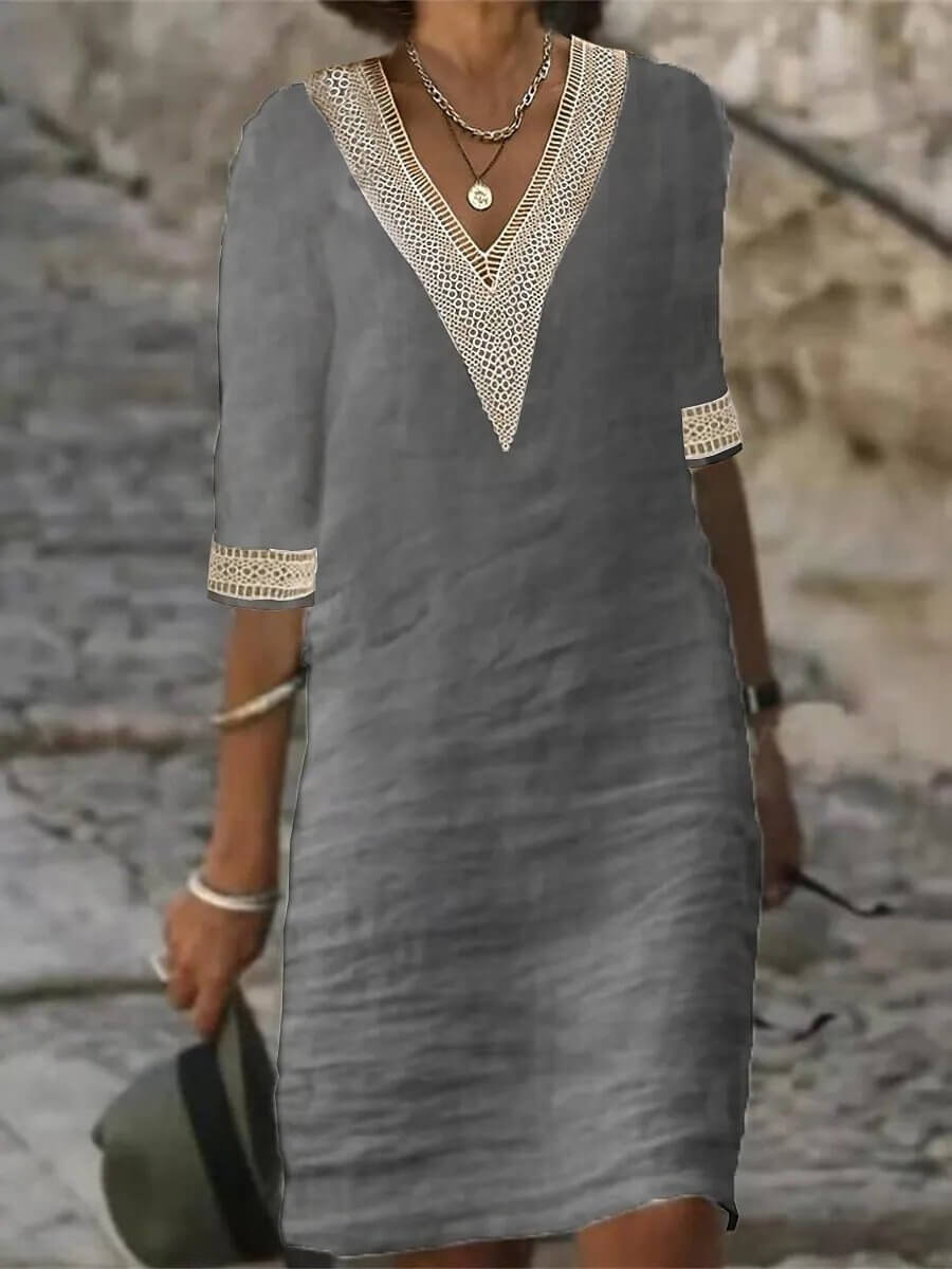 Vestido Casual Mujer de Algodón y Lino