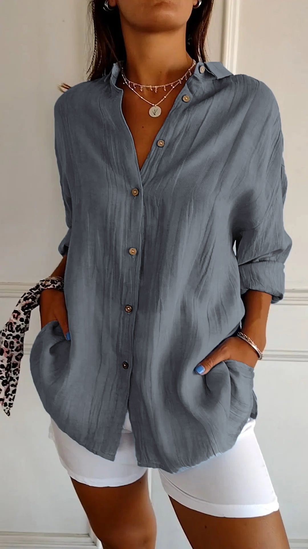 Camisa casual mujer de botones ajuste regular