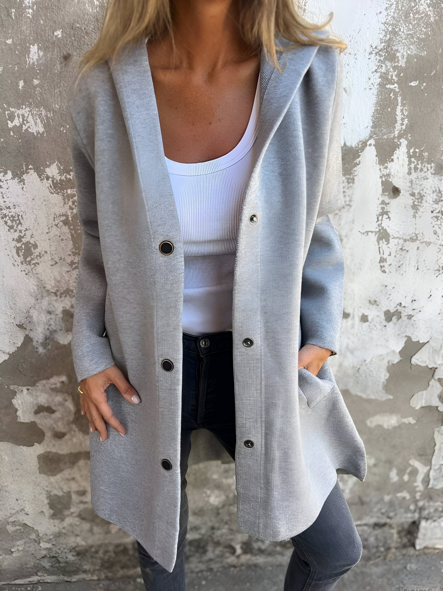 Chaqueta casual mujer con capucha y cierre frontal