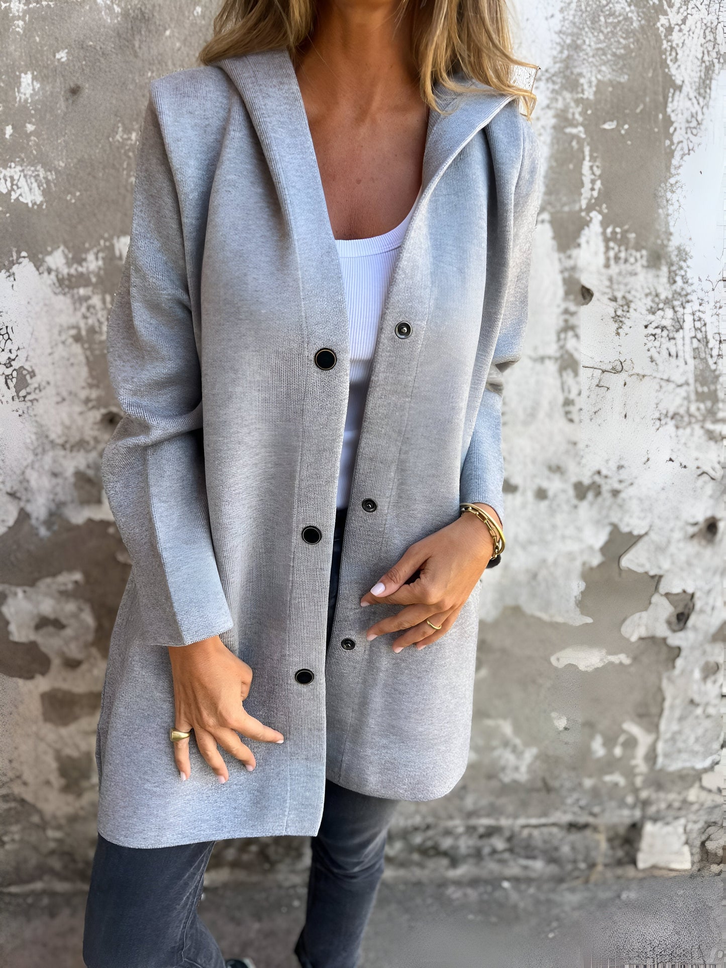 Chaqueta casual mujer con capucha y cierre frontal