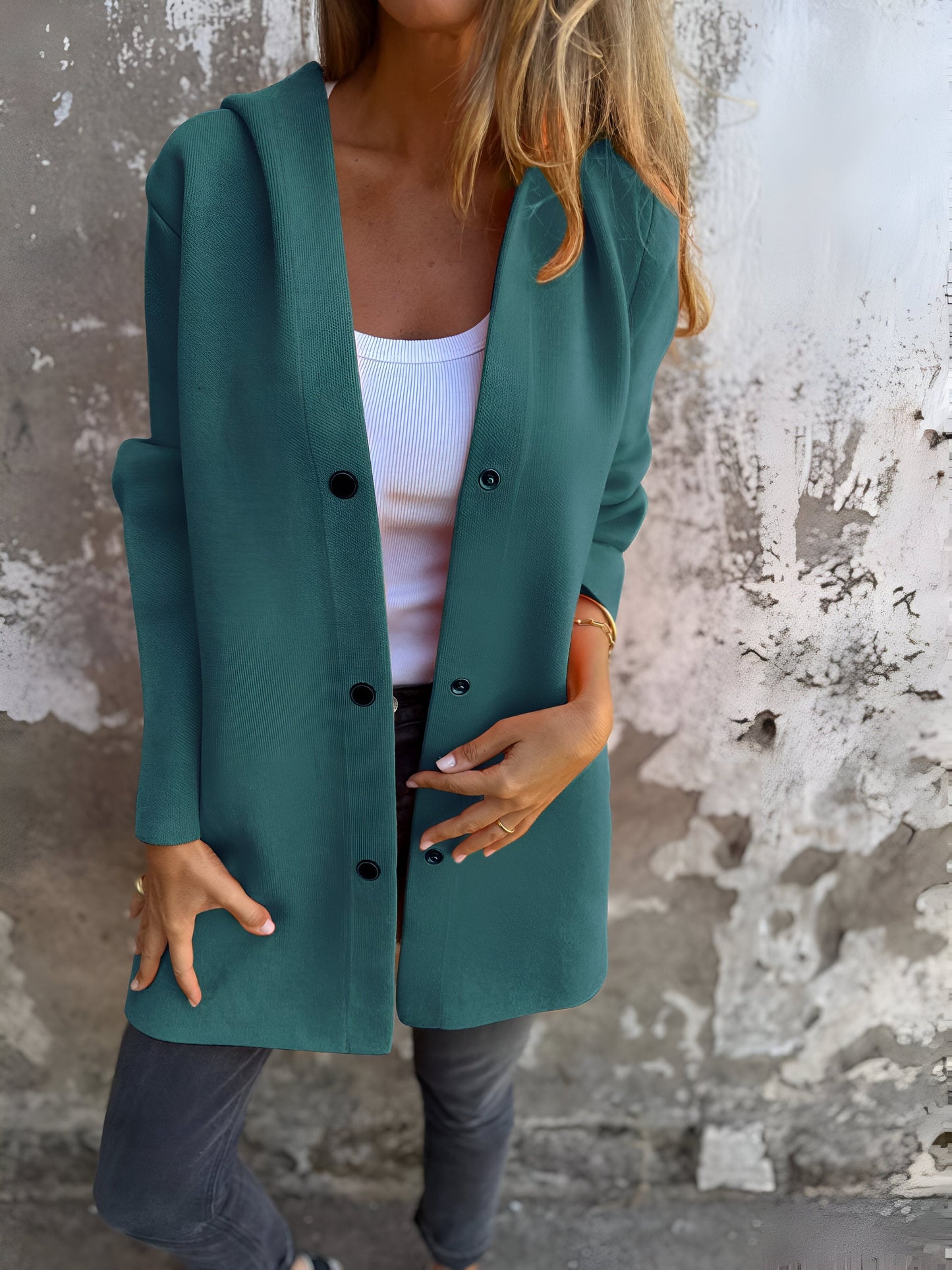 Chaqueta casual mujer con capucha y cierre frontal