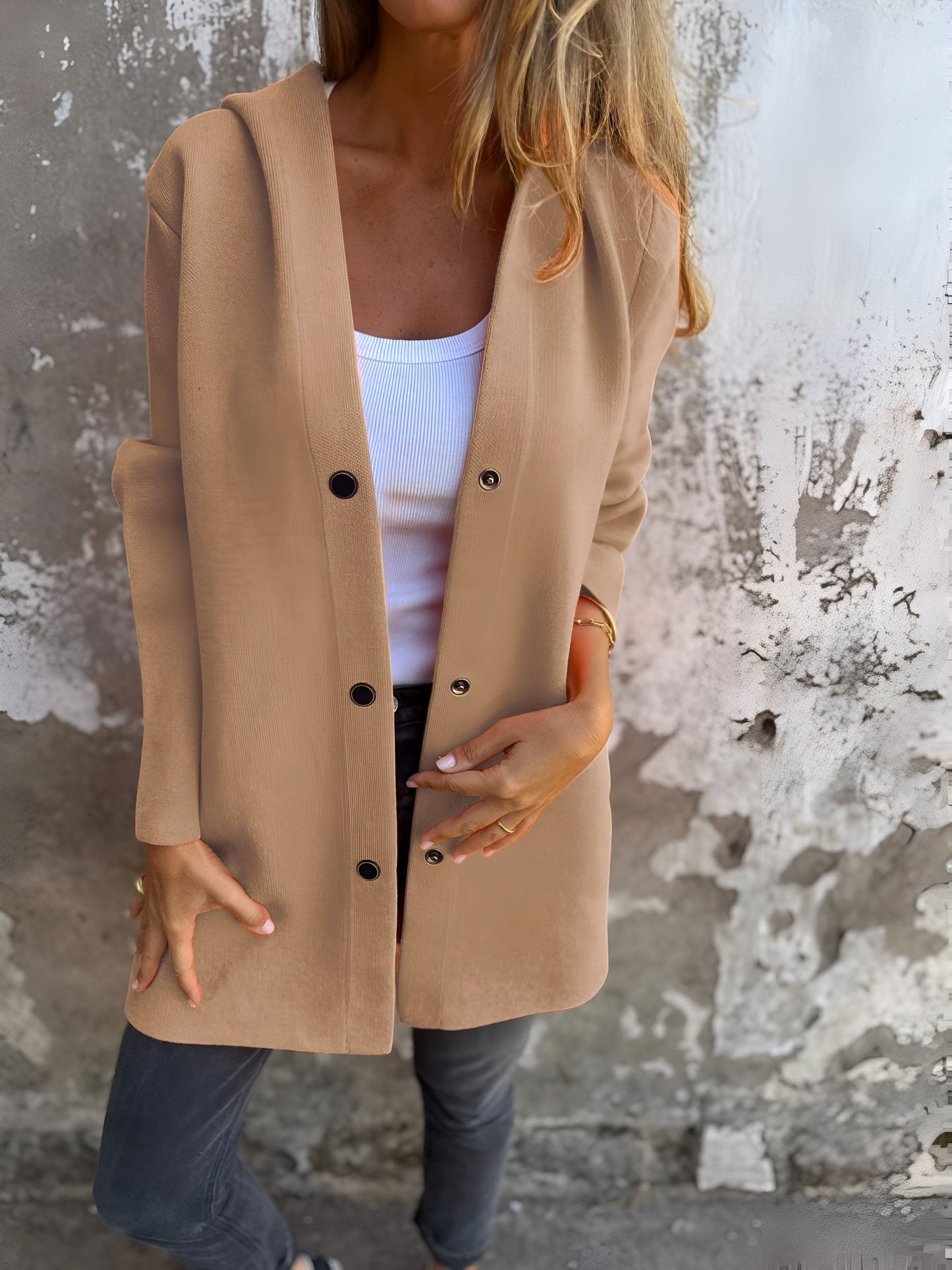 Chaqueta casual mujer con capucha y cierre frontal