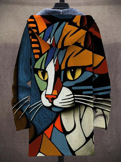 Chaqueta cárdigan mujer con capucha estampado abstracto