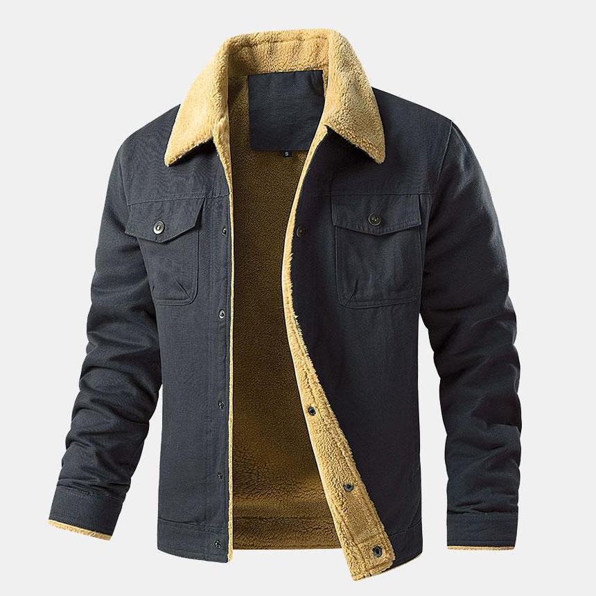 Chaqueta Hombre con Forro de Sherpa y Cierre de Botones