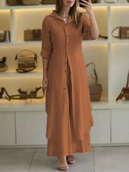 Vestido camisero mujer con botones manga tres cuartos largo