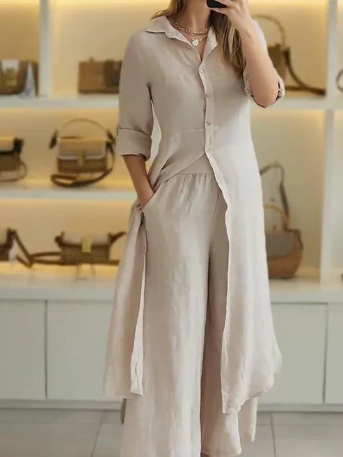 Vestido camisero mujer con botones manga tres cuartos largo