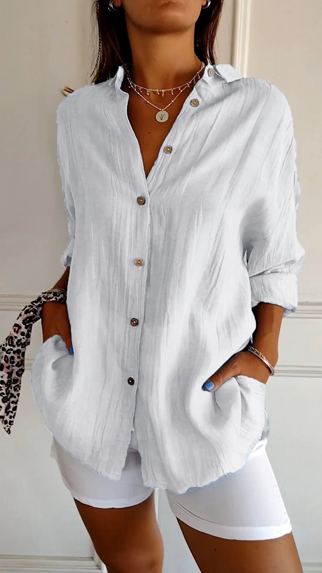 Camisa casual mujer de botones ajuste regular